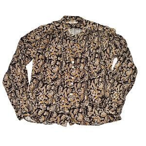 Faherty Everleigh Top Women's Size XS Black Paisley Button Front Blouse Tie Cuff